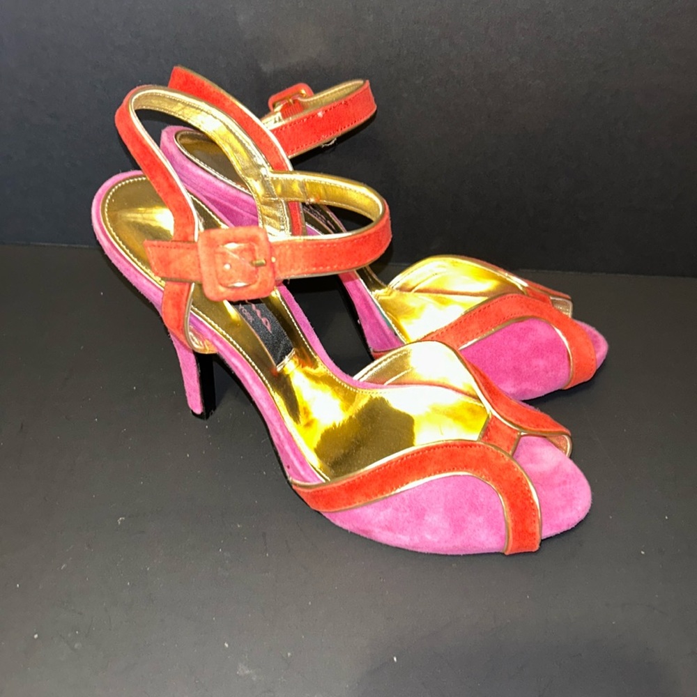 NINA Devera Orchid and Red with Gold Trim Heels, Pumps, Shoes Size 6.5
